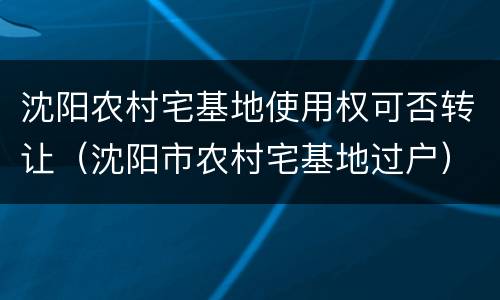 沈阳农村宅基地使用权可否转让（沈阳市农村宅基地过户）