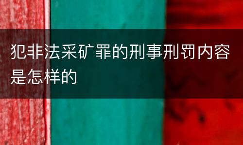 犯非法采矿罪的刑事刑罚内容是怎样的