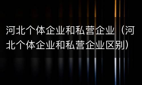 河北个体企业和私营企业（河北个体企业和私营企业区别）