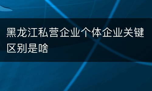 黑龙江私营企业个体企业关键区别是啥