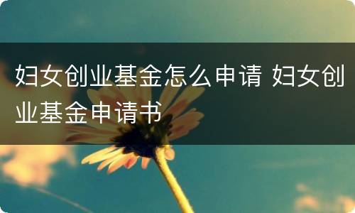 妇女创业基金怎么申请 妇女创业基金申请书