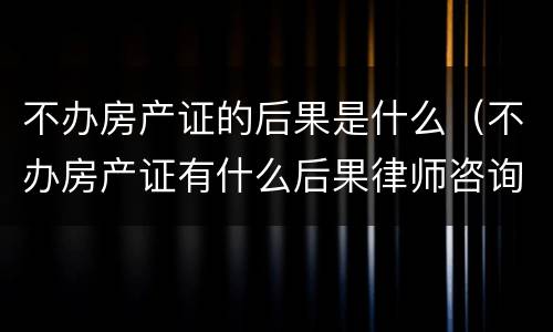 不办房产证的后果是什么（不办房产证有什么后果律师咨询）