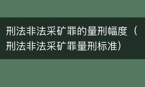 刑法非法采矿罪的量刑幅度（刑法非法采矿罪量刑标准）