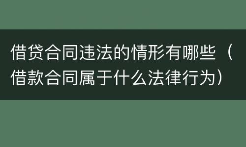 借贷合同违法的情形有哪些（借款合同属于什么法律行为）