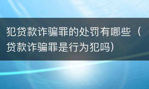犯贷款诈骗罪的处罚有哪些（贷款诈骗罪是行为犯吗）