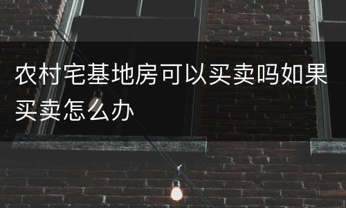 农村宅基地房可以买卖吗如果买卖怎么办