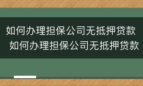 如何办理担保公司无抵押贷款 如何办理担保公司无抵押贷款业务