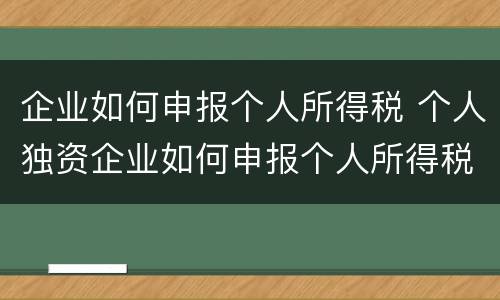 企业如何申报个人所得税 个人独资企业如何申报个人所得税