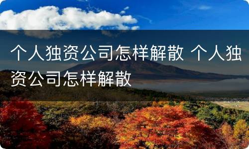 个人独资公司怎样解散 个人独资公司怎样解散