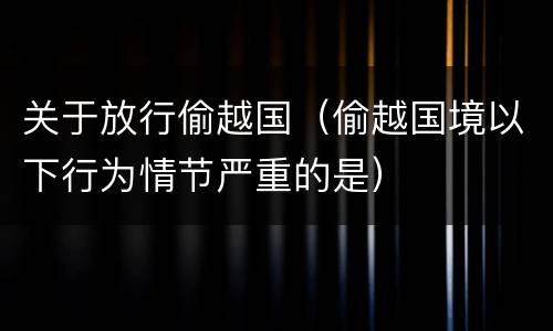 关于放行偷越国（偷越国境以下行为情节严重的是）
