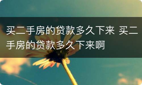 买二手房的贷款多久下来 买二手房的贷款多久下来啊