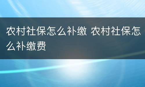 农村社保怎么补缴 农村社保怎么补缴费