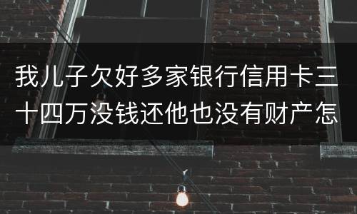 我儿子欠好多家银行信用卡三十四万没钱还他也没有财产怎么办呢