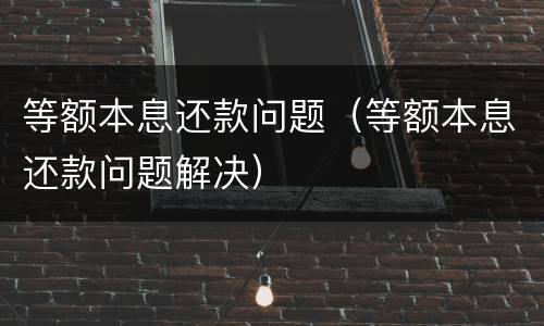 等额本息还款问题（等额本息还款问题解决）