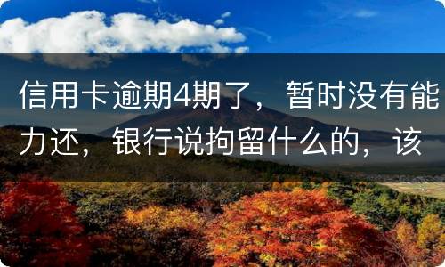 信用卡逾期4期了，暂时没有能力还，银行说拘留什么的，该怎么办