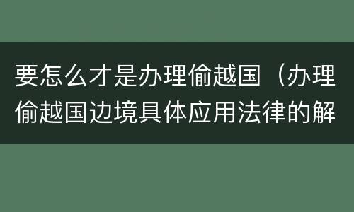 要怎么才是办理偷越国（办理偷越国边境具体应用法律的解释）