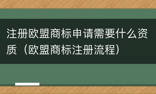 注册欧盟商标申请需要什么资质（欧盟商标注册流程）