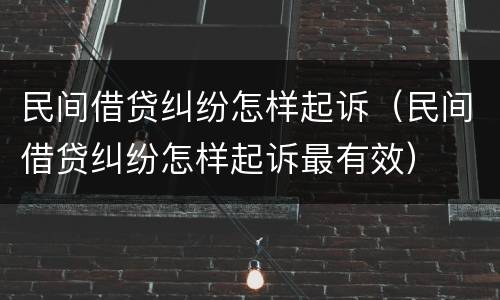 民间借贷纠纷怎样起诉（民间借贷纠纷怎样起诉最有效）