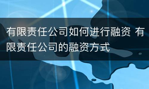有限责任公司如何进行融资 有限责任公司的融资方式