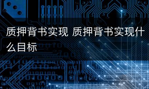 质押背书实现 质押背书实现什么目标