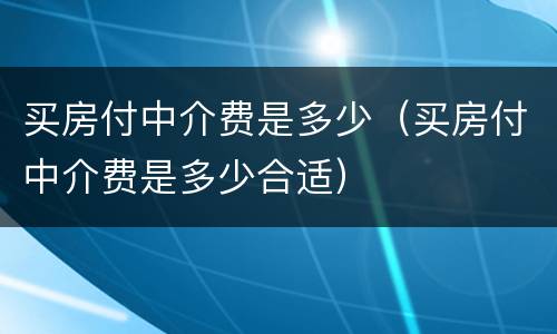 买房付中介费是多少（买房付中介费是多少合适）
