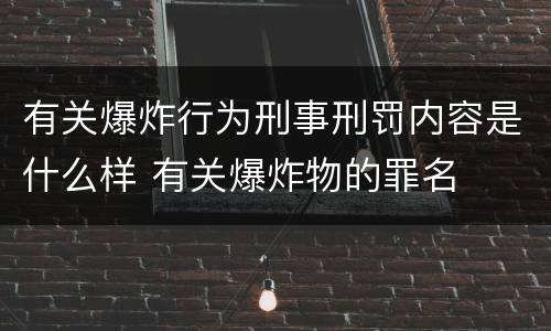 有关爆炸行为刑事刑罚内容是什么样 有关爆炸物的罪名