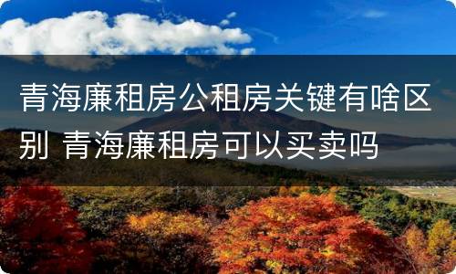 青海廉租房公租房关键有啥区别 青海廉租房可以买卖吗
