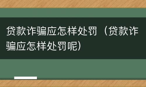 贷款诈骗应怎样处罚（贷款诈骗应怎样处罚呢）