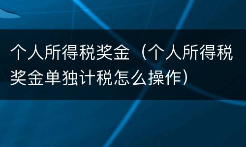 个人所得税奖金（个人所得税奖金单独计税怎么操作）
