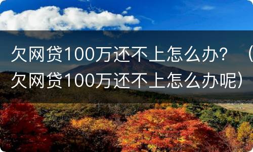 欠网贷100万还不上怎么办？（欠网贷100万还不上怎么办呢）