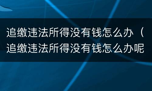 追缴违法所得没有钱怎么办（追缴违法所得没有钱怎么办呢）