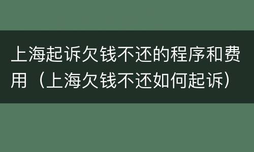 上海起诉欠钱不还的程序和费用（上海欠钱不还如何起诉）