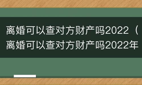 离婚可以查对方财产吗2022（离婚可以查对方财产吗2022年8月）
