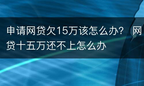 申请网贷欠15万该怎么办？ 网贷十五万还不上怎么办