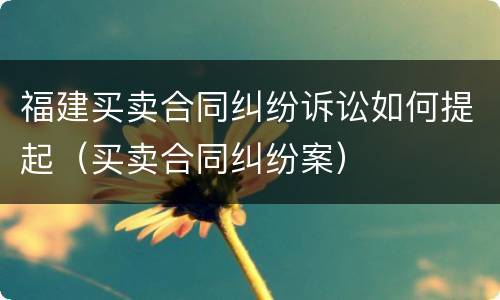 福建买卖合同纠纷诉讼如何提起（买卖合同纠纷案）