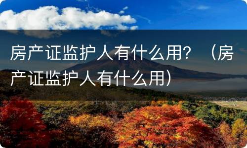 房产证监护人有什么用？（房产证监护人有什么用）