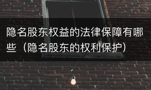 隐名股东权益的法律保障有哪些（隐名股东的权利保护）