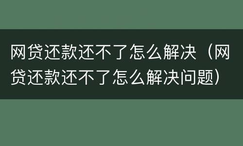 网贷还款还不了怎么解决（网贷还款还不了怎么解决问题）