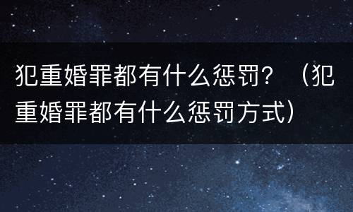 犯重婚罪都有什么惩罚？（犯重婚罪都有什么惩罚方式）