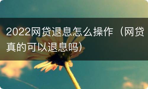 2022网贷退息怎么操作（网贷真的可以退息吗）