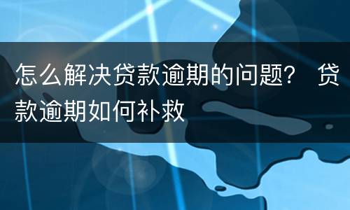 怎么解决贷款逾期的问题？ 贷款逾期如何补救