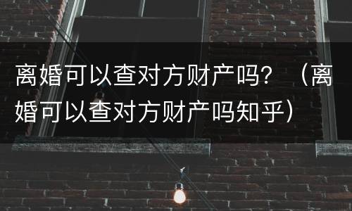 离婚可以查对方财产吗？（离婚可以查对方财产吗知乎）