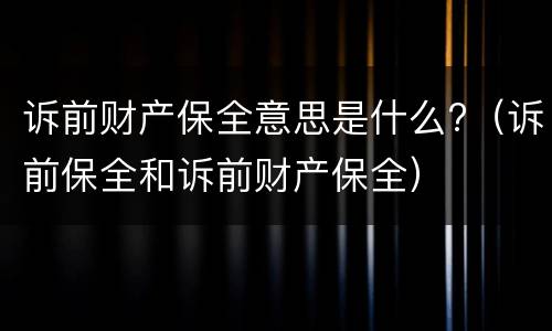 诉前财产保全意思是什么?（诉前保全和诉前财产保全）