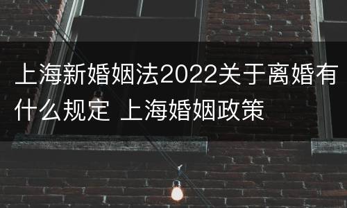 上海新婚姻法2022关于离婚有什么规定 上海婚姻政策