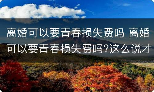 离婚可以要青春损失费吗 离婚可以要青春损失费吗?这么说才有可能拿到损失费