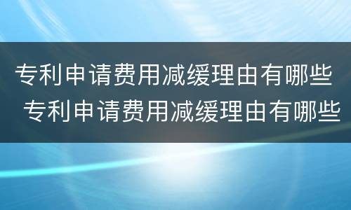 专利申请费用减缓理由有哪些 专利申请费用减缓理由有哪些呢