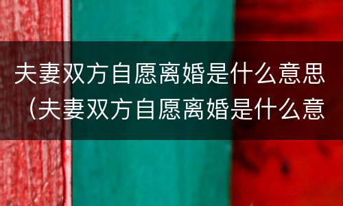 夫妻双方自愿离婚是什么意思（夫妻双方自愿离婚是什么意思啊）