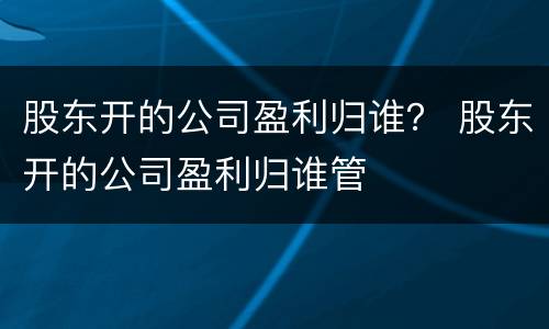 股东开的公司盈利归谁？ 股东开的公司盈利归谁管