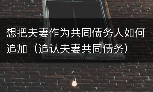想把夫妻作为共同债务人如何追加（追认夫妻共同债务）