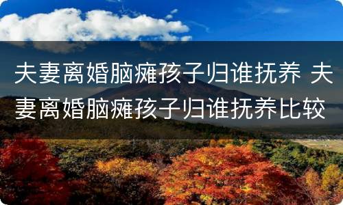 夫妻离婚脑瘫孩子归谁抚养 夫妻离婚脑瘫孩子归谁抚养比较好